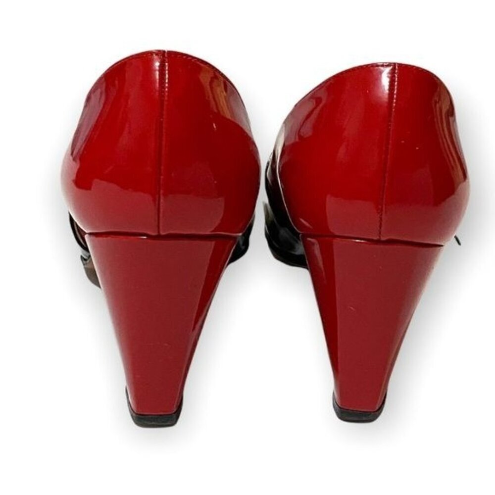 Vintage 1960s Herbert Levine Mod Patent Color Block Pumps Gold Orb Original Box - Picture 7 of 16